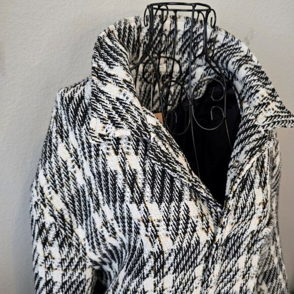 Women's Black White Tweed Plaid Jacket Coat Size 3XL Snaps Lined Linen Cotton - Picture 2 of 15
